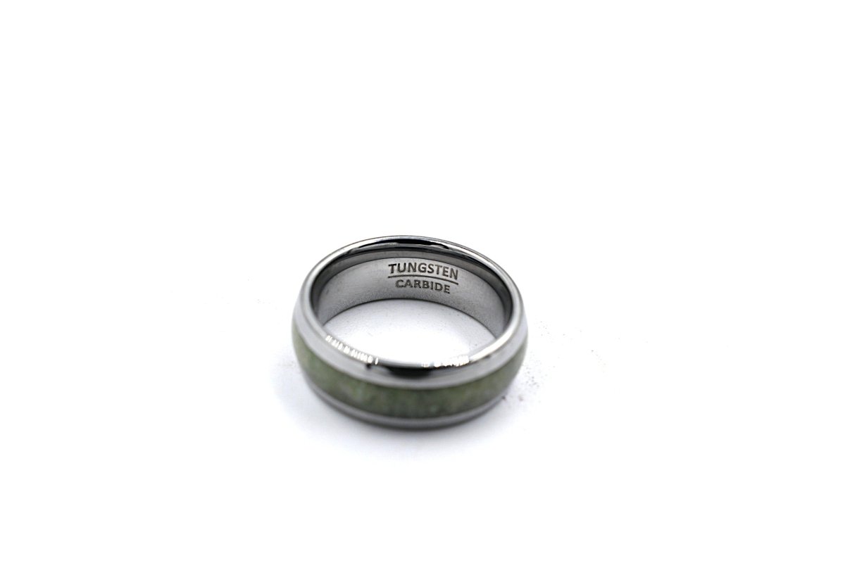 New Zealand Greenstone And Tungsten Carbide Ring 8mm