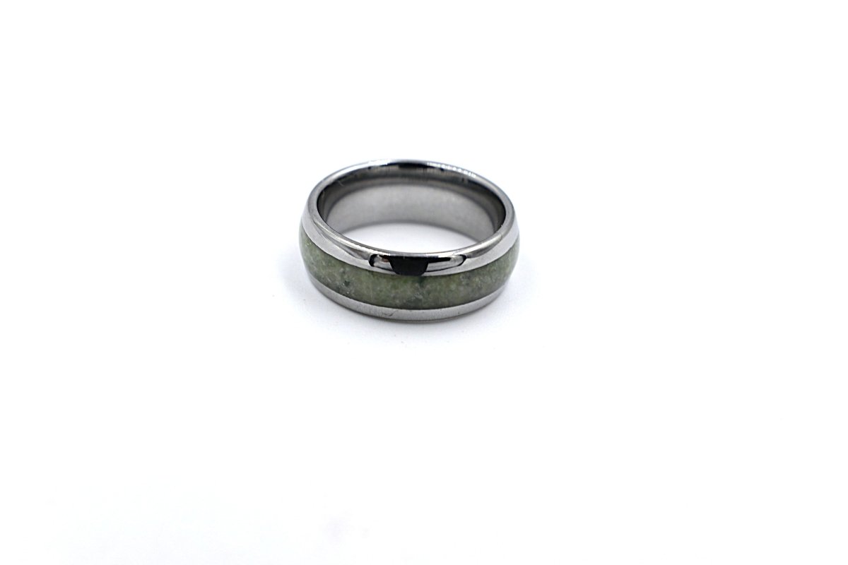 New Zealand Greenstone And Tungsten Carbide Ring 8mm