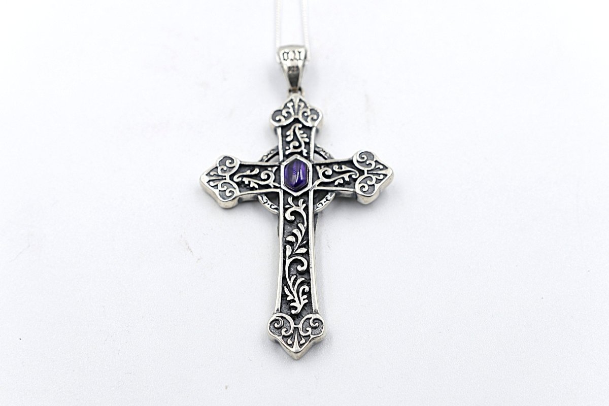 Stg Silver  Cross with Amethyst
