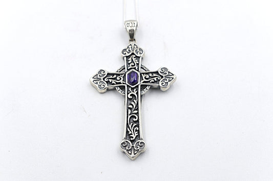 Stg Silver  Cross with Amethyst