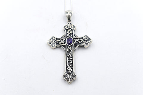 Stg Silver  Cross with Amethyst