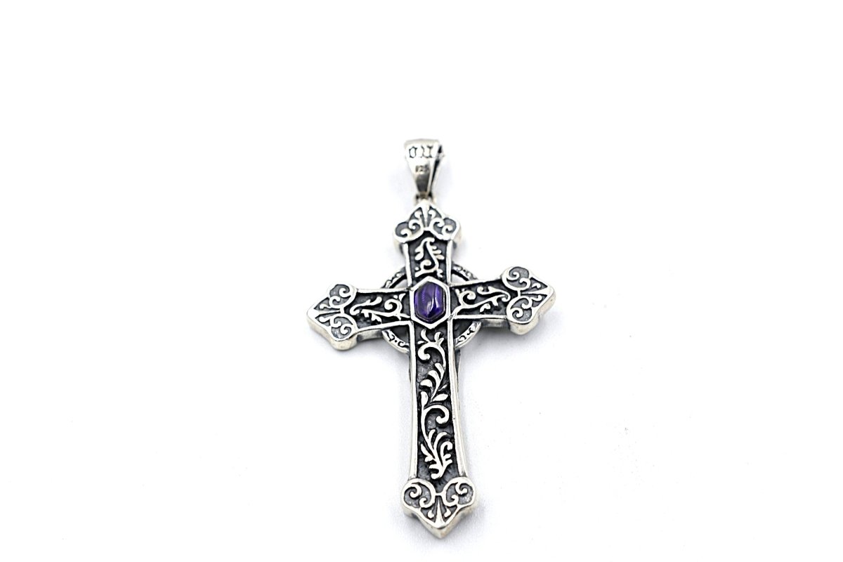 Stg Silver  Cross with Amethyst