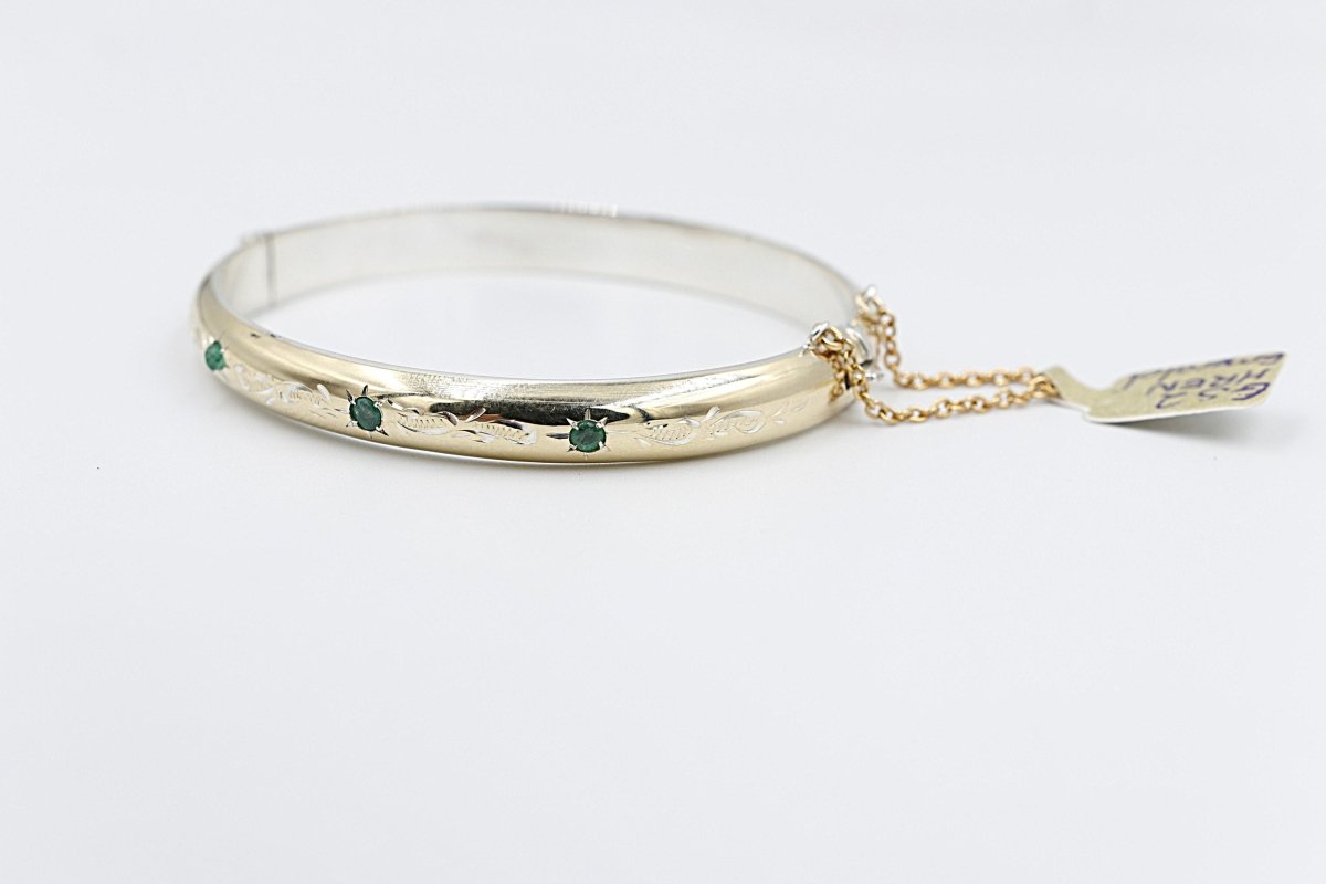9ct Gold on Silver Bangle with 3 Emerald