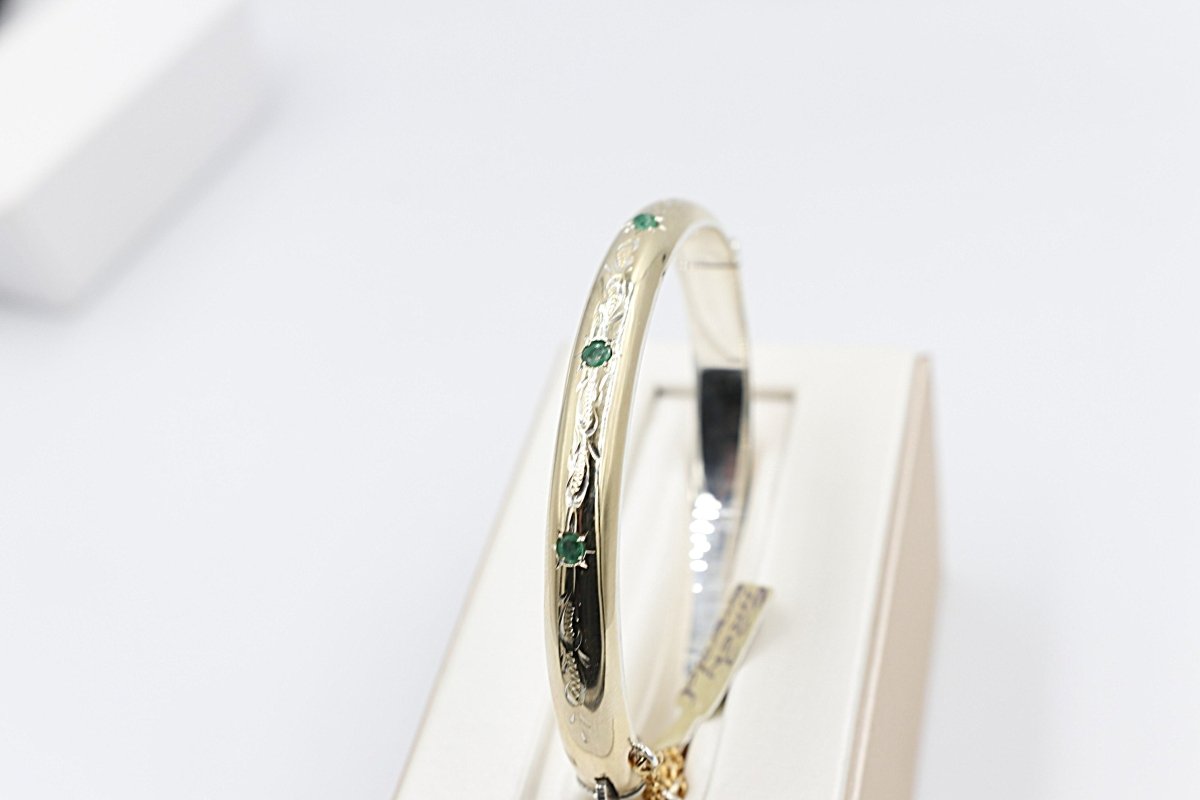 9ct Gold on Silver Bangle with 3 Emerald