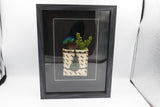 Framed New Zealand Greenstone Fish Hook with Feathers & Kete