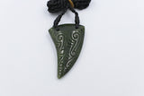New Zealand Greenstone Engraved Shark Tooth 50mm