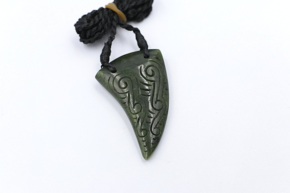 New Zealand Greenstone Engraved Shark Tooth 50mm