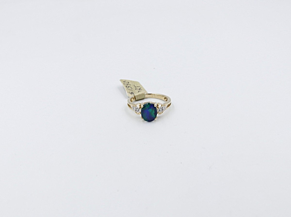 9ct Gold Gala Oval Triplet Opal and Diamond Ring