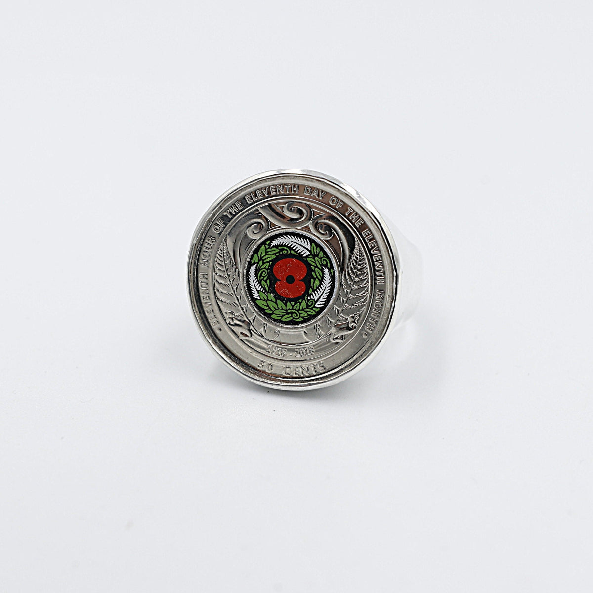 Stg Silver Heavy New Zealand ANZAC coin Ring ALX475AZC