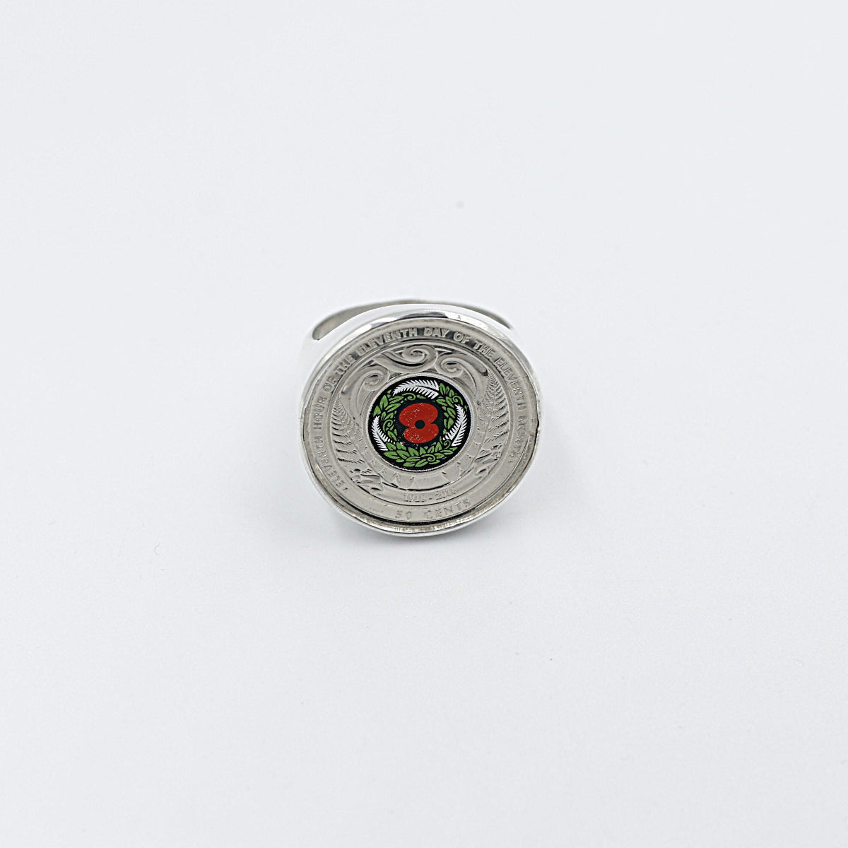 Stg Silver Heavy New Zealand ANZAC coin Ring ALX475AZC