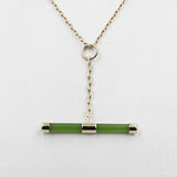 9ct Gold Set New Zealand Greenstone Fob with 9ct Gold Chain SJ110