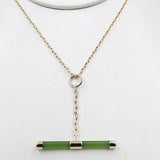 9ct Gold Set New Zealand Greenstone Fob with 9ct Gold Chain SJ110