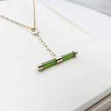 9ct Gold Set New Zealand Greenstone Fob with 9ct Gold Chain SJ110