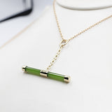 9ct Gold Set New Zealand Greenstone Fob with 9ct Gold Chain SJ110