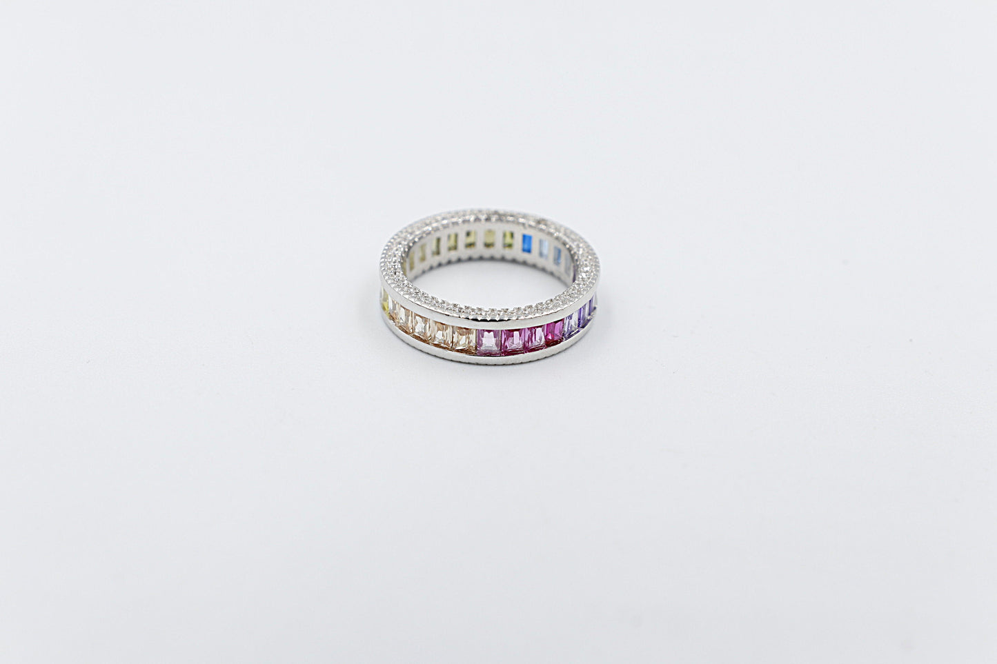 Stg Silver Multi Color CZ ring IRA201