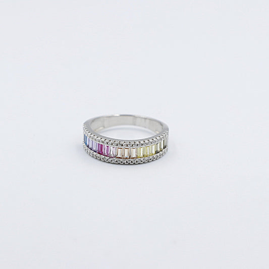 Stg Silver Multi Color CZ ring IRA205
