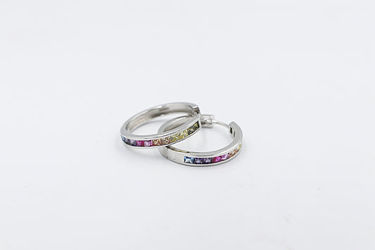 Stg Silver Multi Color CZ Earrings Huggies IRA206