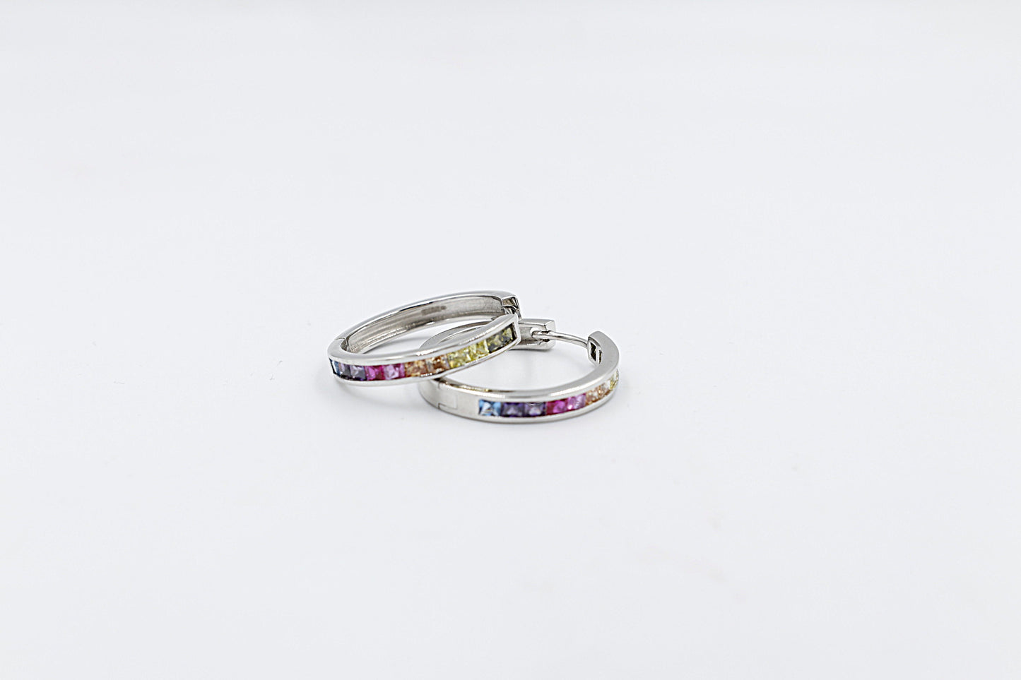 Stg Silver Multi Color CZ Earrings Huggies IRA206
