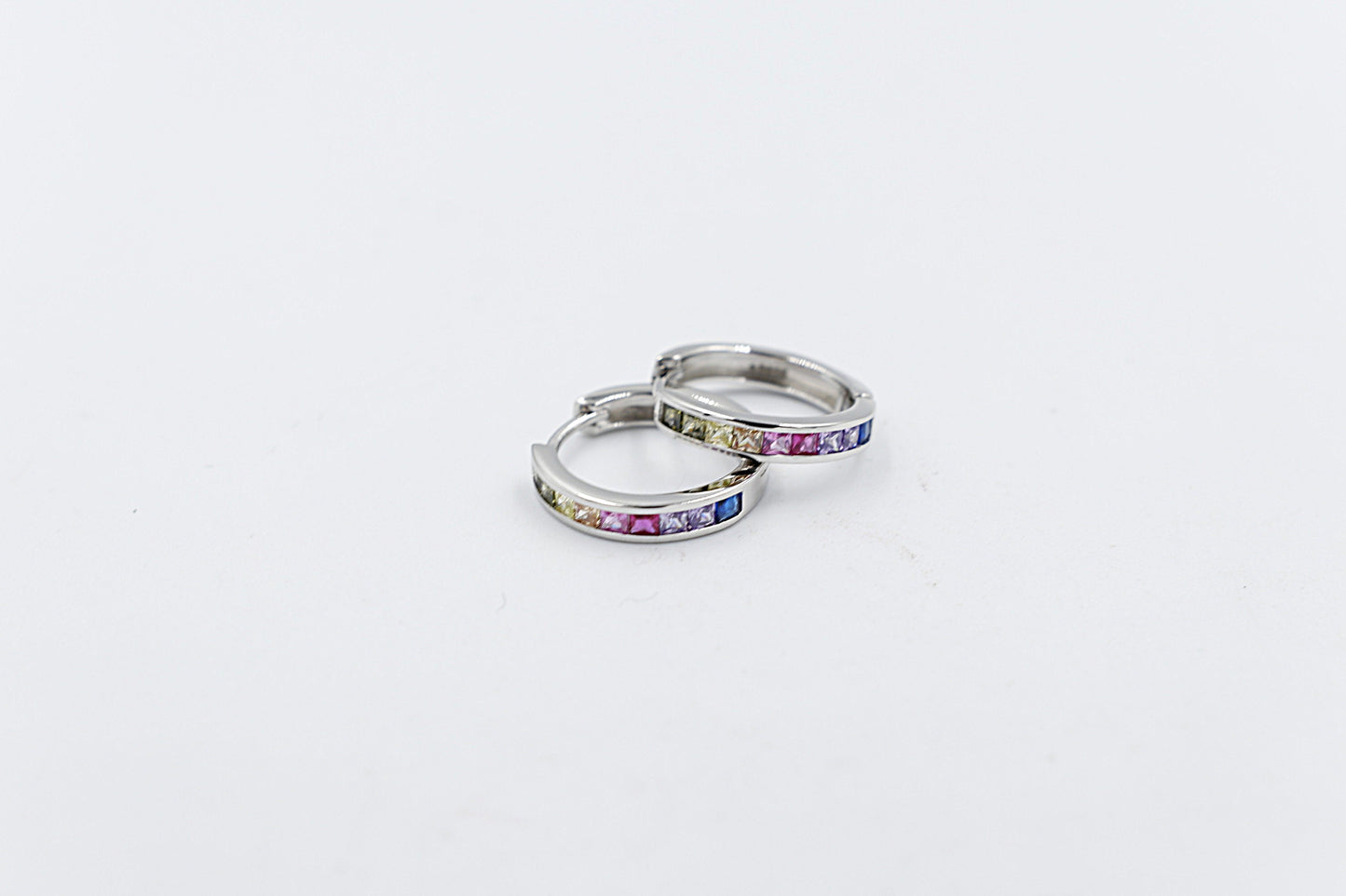 Stg Silver Multi Color CZ Earrings Huggies IRA208