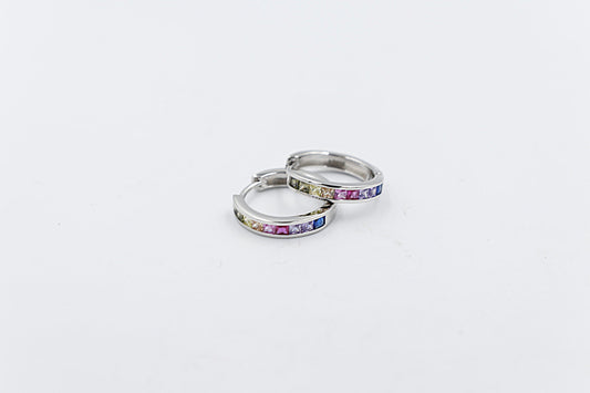 Stg Silver Multi Color CZ Earrings Huggies IRA208