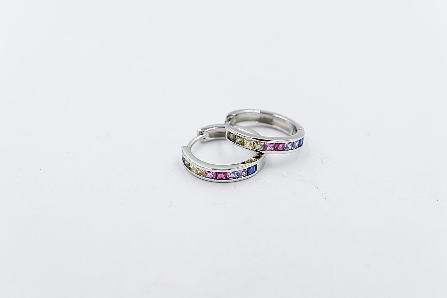 Stg Silver Multi Color CZ Earrings Huggies IRA208