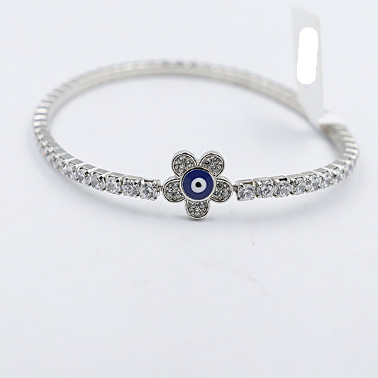 Stg Silver Bracelet CZ with evil Eye stretchy IRA212