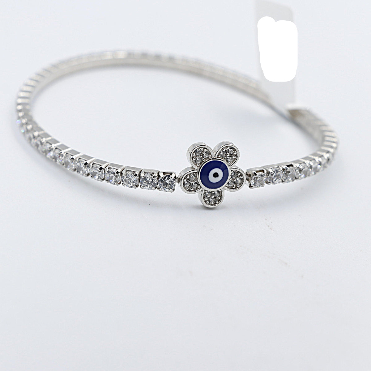 Stg Silver Bracelet CZ with evil Eye stretchy IRA212