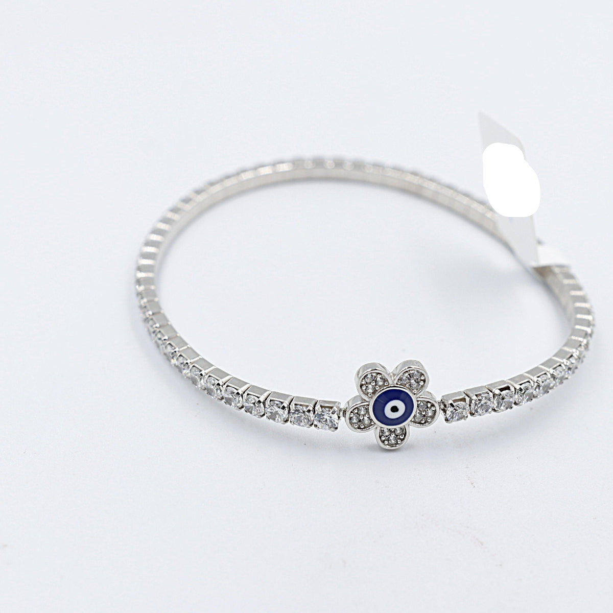 Stg Silver Bracelet CZ with evil Eye stretchy IRA212