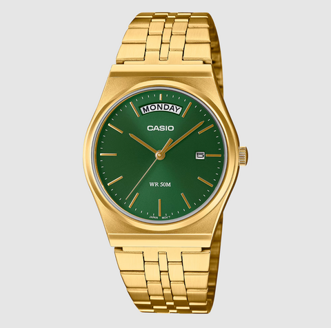 Casio Analogue Day Date Retro Green/Gold Watch - MTPB146G-3A
