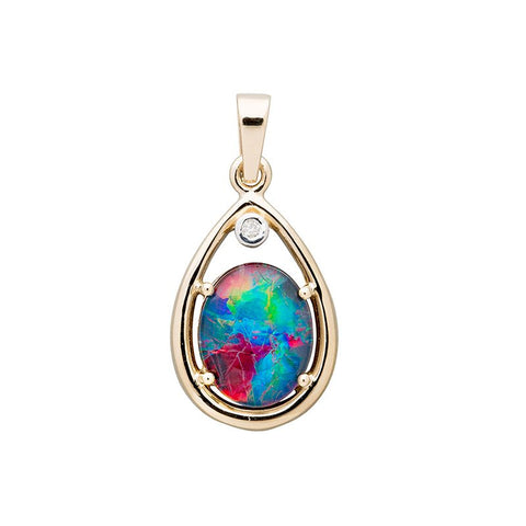 9ct Gold Mila Oval 10x8mm Triplet Opal & Diamond Pendant