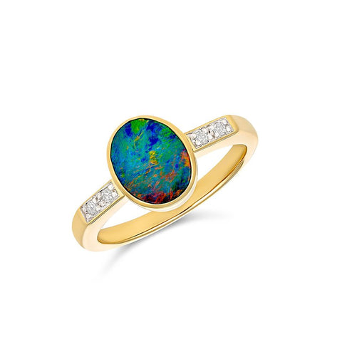 9ct Gold Goddess Oval Triplet Opal Diamond Ring