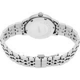 Silver Seiko watch with a metal bracelet on a white background