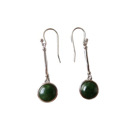 Stg SilverRound Drop New Zealand Greenstone and Earrings XP129