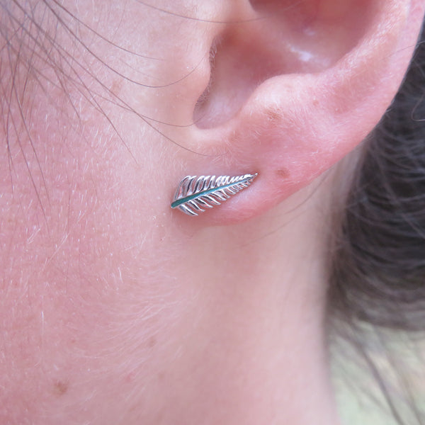 Stg silver Enamel Fern Earrings XP54