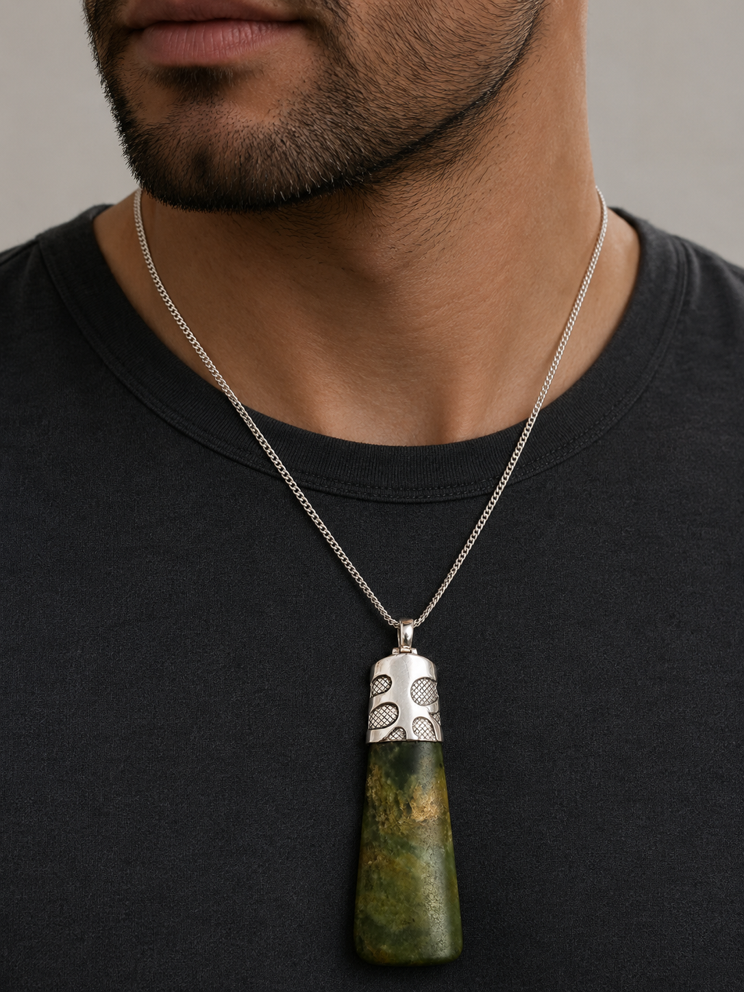 New Zealand Greenstone Toki Set with Stg Silver SJ116