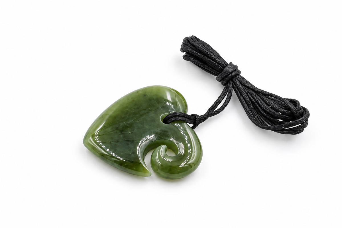 New Zealand Greenstone Heart Koru