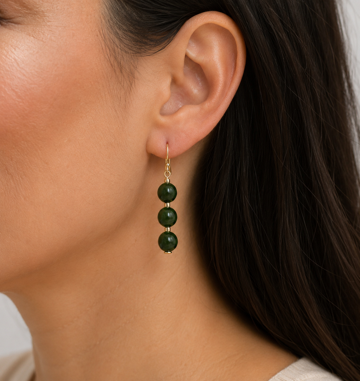 9ct Gold Set New Zealand Greenstone Drop Earrings SYE2020