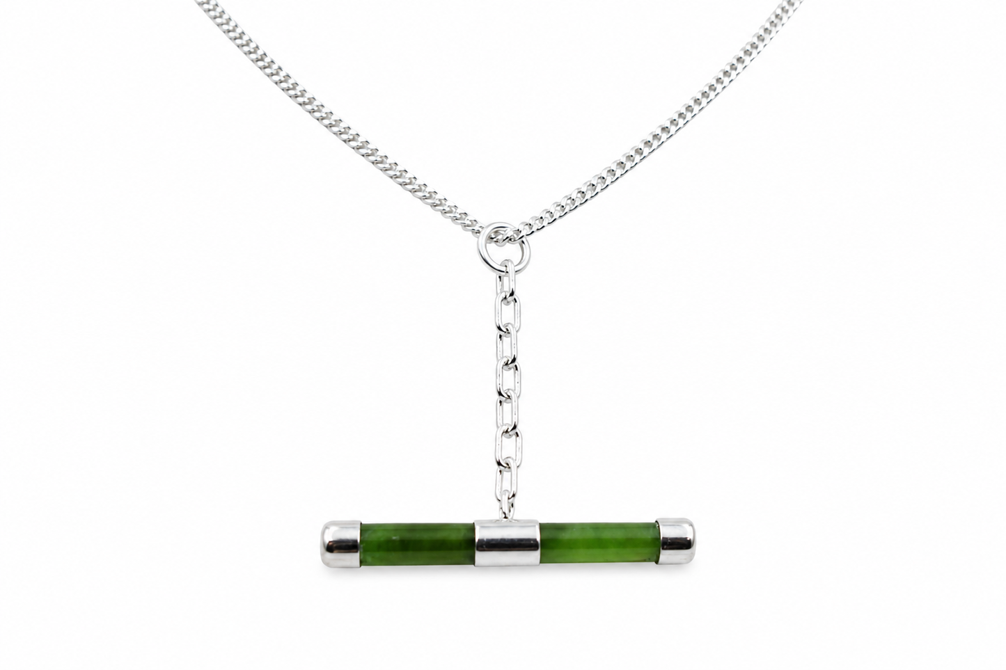Stg Silver Set New Zealand Greenstone Fob Chain