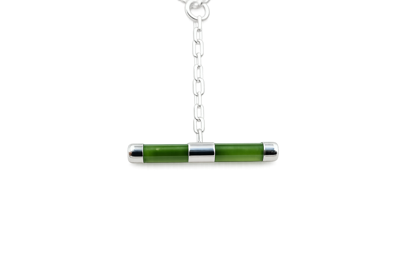 Stg Silver Set New Zealand Greenstone Fob Chain