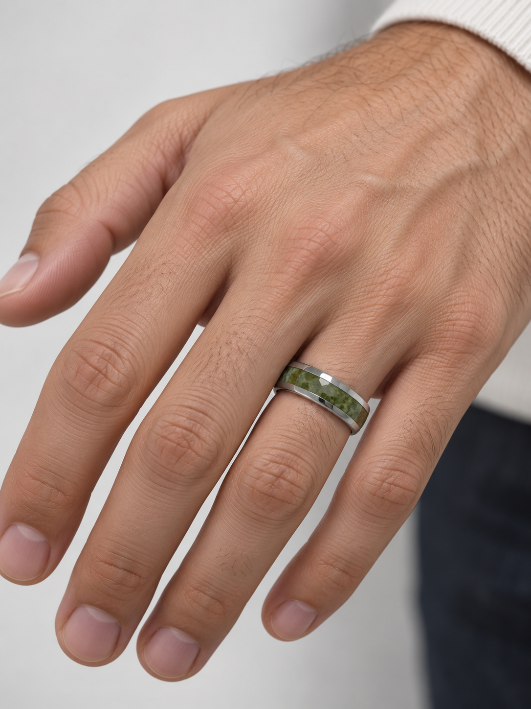 New Zealand Greenstone And Tungsten Carbide Ring 8mm