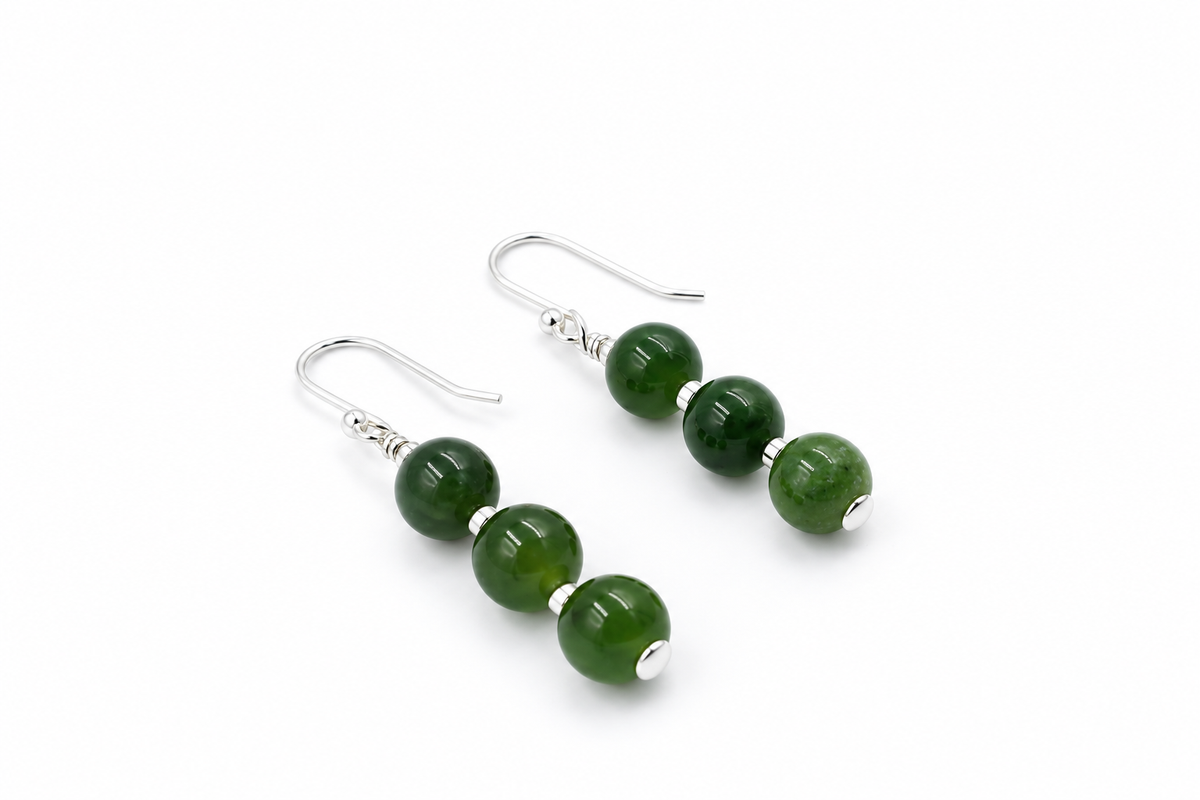 Stg Silver Set New Zealand Greenstone Drop Earrings SYE2020S