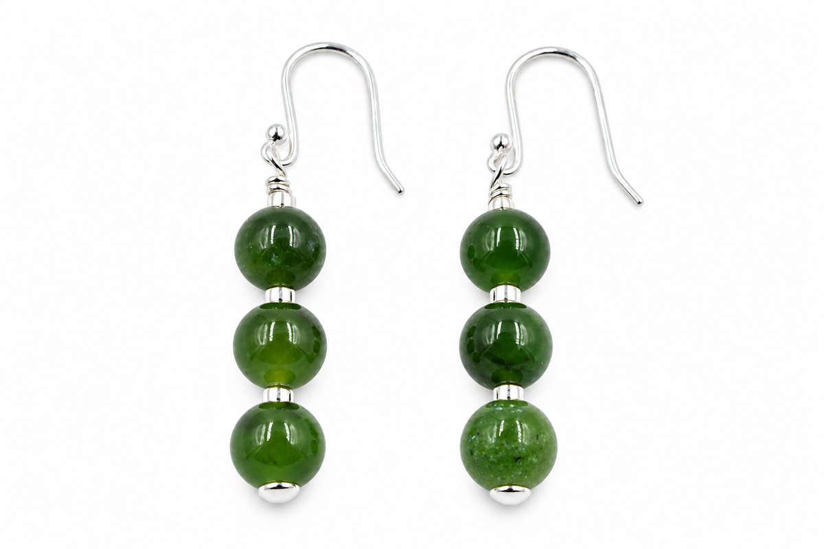 Stg Silver Set New Zealand Greenstone Drop Earrings SYE2020S