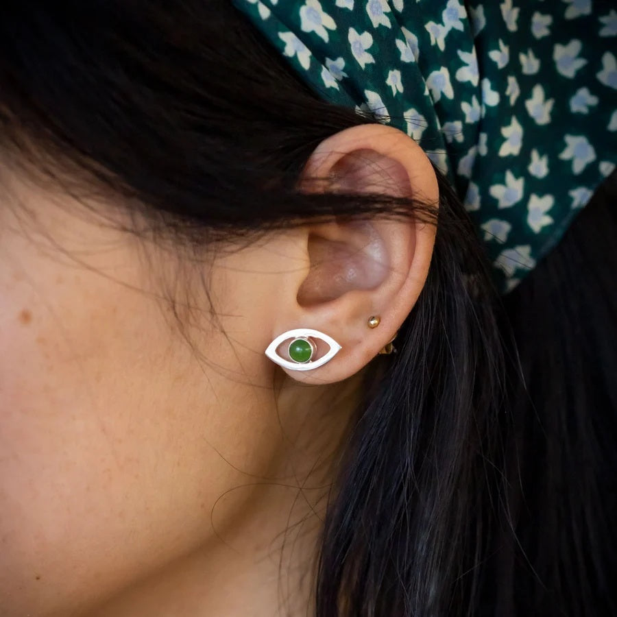 Stg Silver Pounamu Eye Candy Stud Earrings