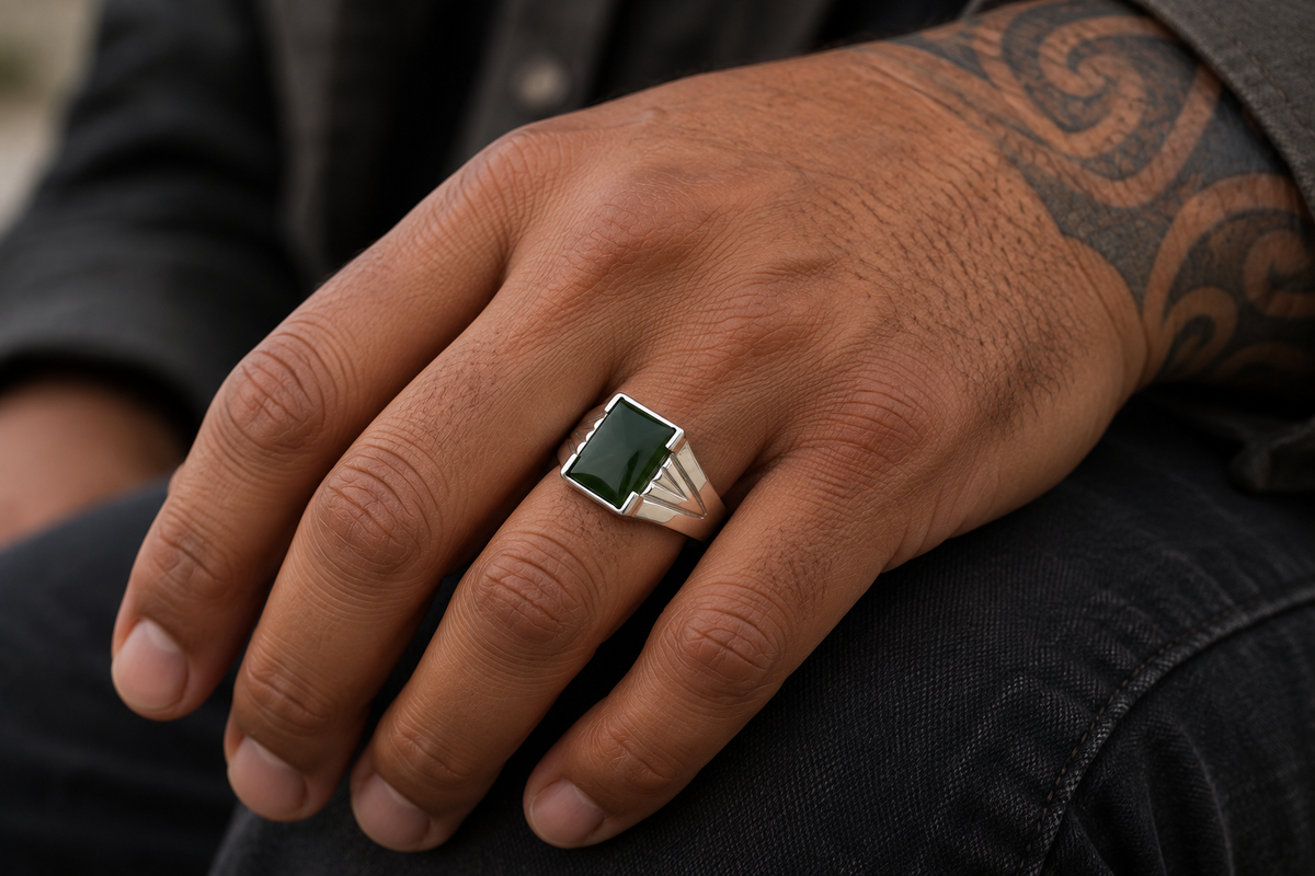 Stg Silver Ring with Greenstone 489ALX