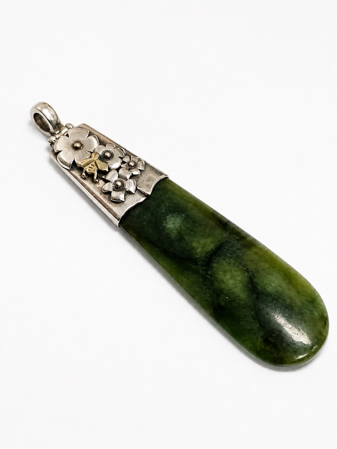 New Zealand Greenstone Toki Set with Stg Silver SJ115