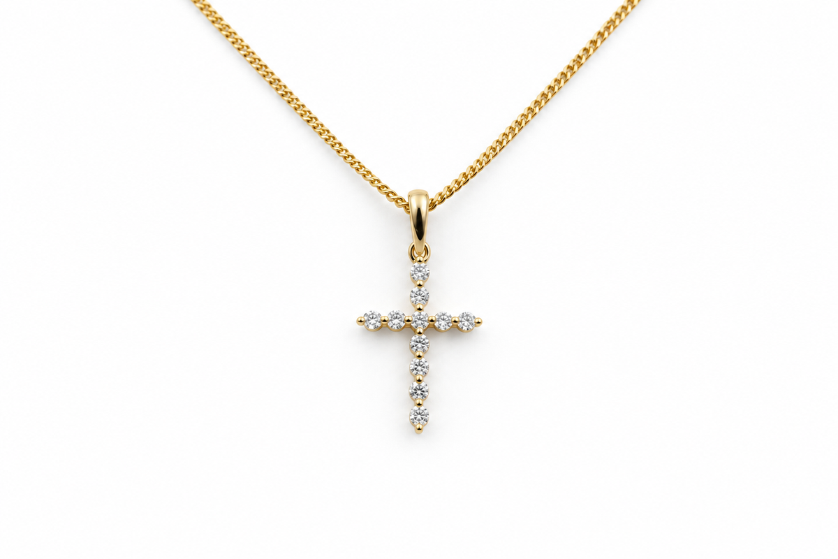 9ct Gold Diamond Set Cross 067-00039-PD2718 TDW 0.15ct