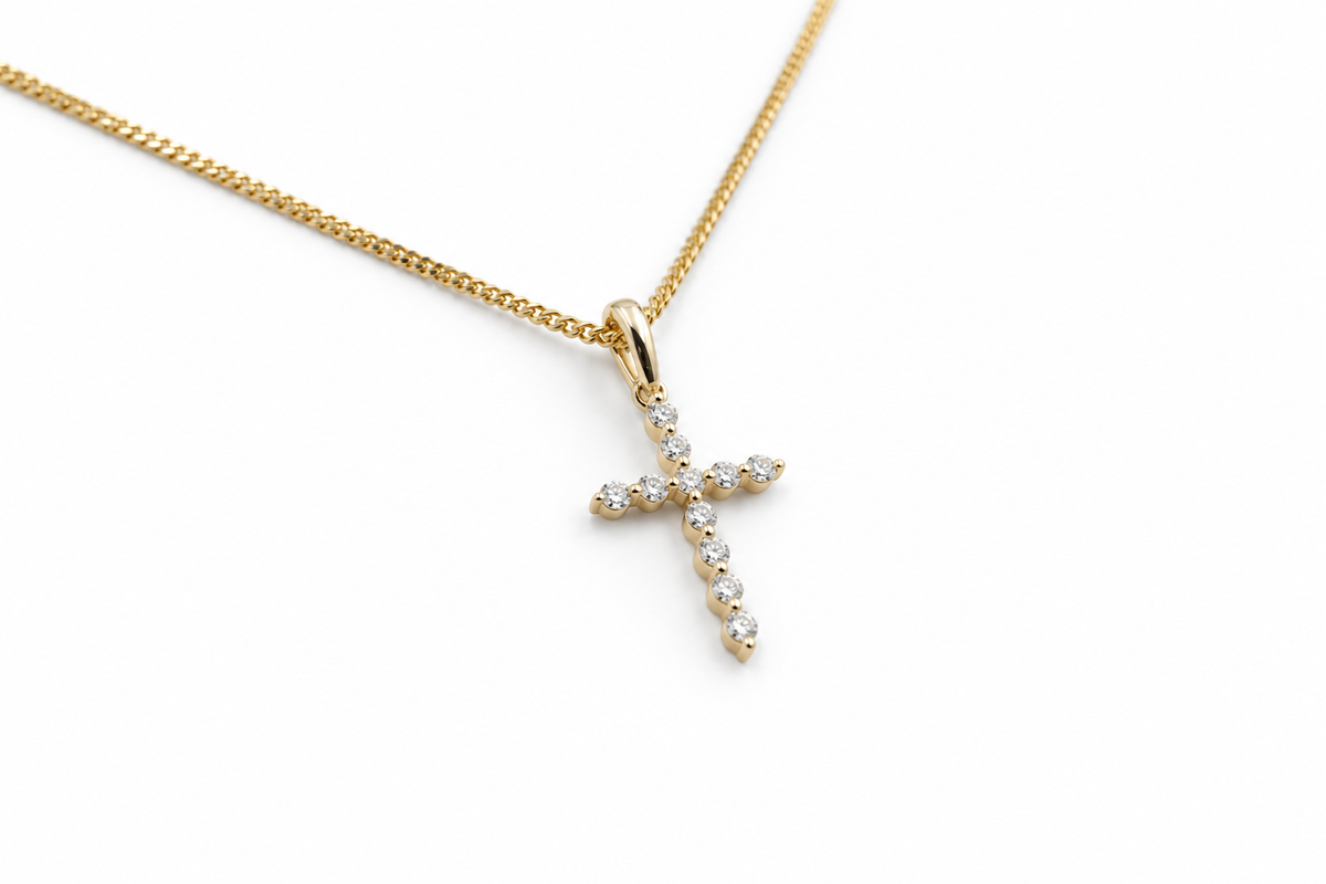 9ct Gold Diamond Set Cross 067-00039-PD2718 TDW 0.15ct