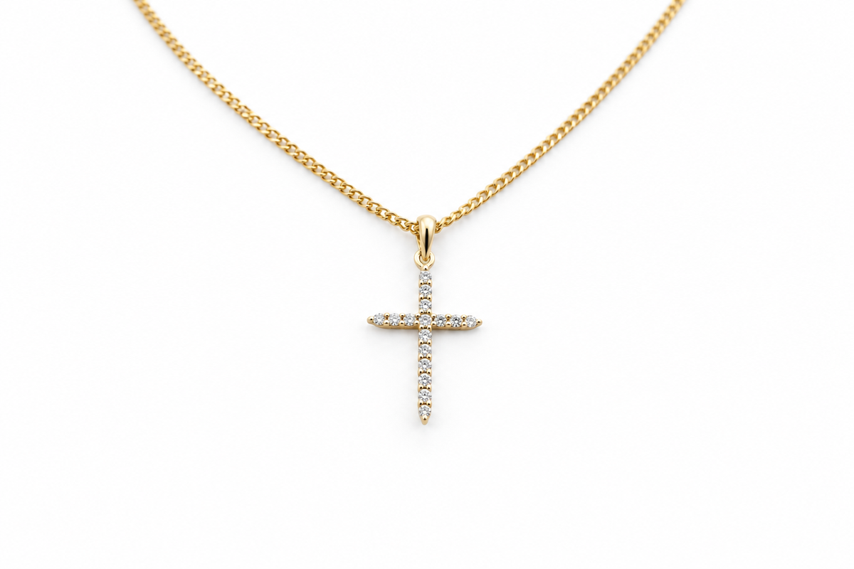9ct Gold Diamond Set Cross 067-00022-PD2722 TDW 0.08