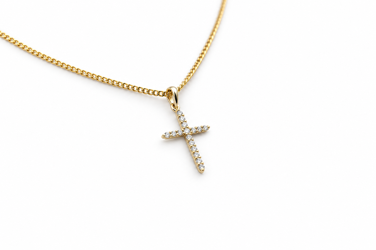 9ct Gold Diamond Set Cross 067-00022-PD2722 TDW 0.08