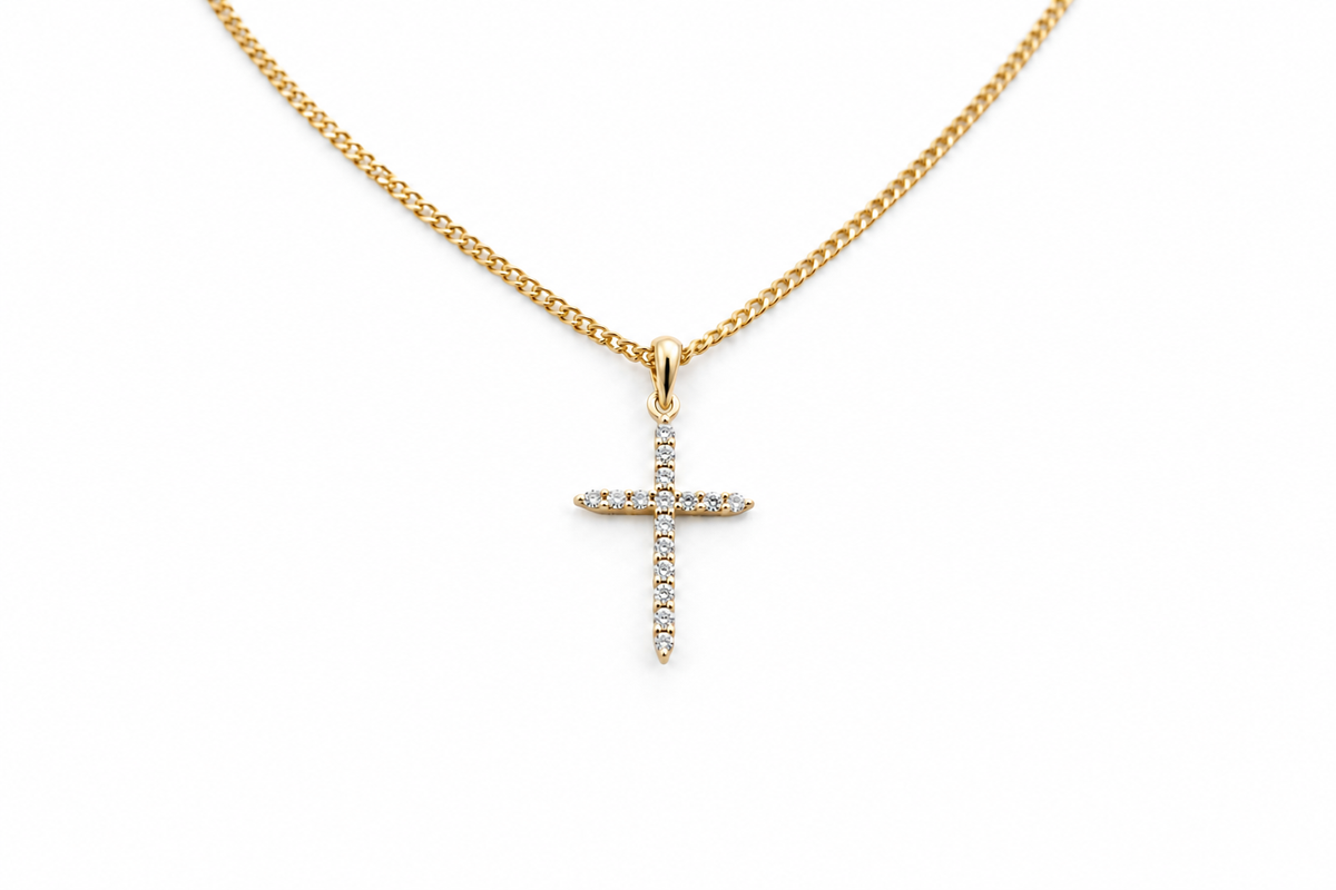 9ct Gold Diamond Set Cross 067-00022-PD2722 TDW 0.08